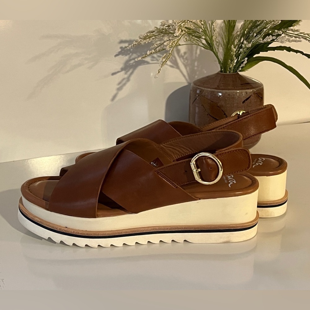 ARA Camel leather sling back platform sandal size 7.5 - Picture 4 of 9